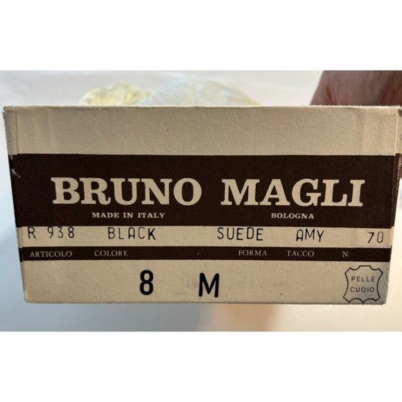 Women's Vintage 1980's Bruno Magli Black Gold Suede Heels Size 8M Peep Toe - Picture 9 of 10